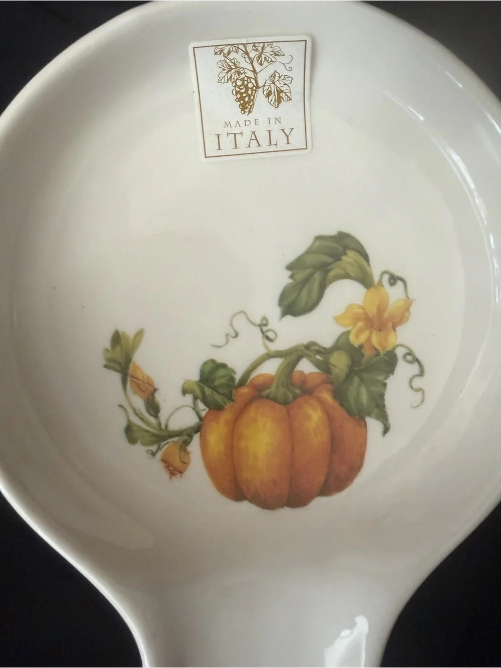 Vintage Effetti Italy Hand Painted Ceramic Pumpkin Spoon Rest